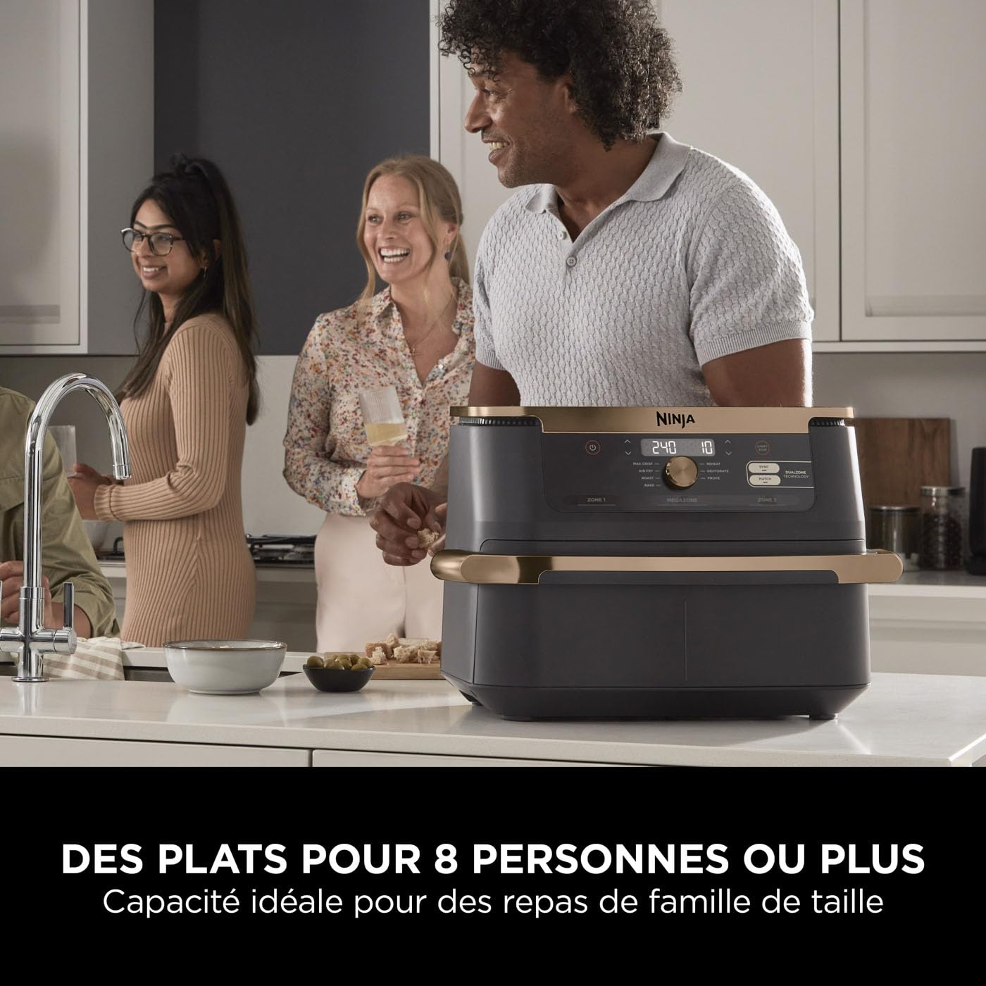 NINJA Foodi FlexDrawer Air Fryer, Dual Zone Avec Séparateur Amovible, Grand Tiroir de 10.4 L, 7-en-1, Double Zone, Pièces Antiadhésives Compatibles Au