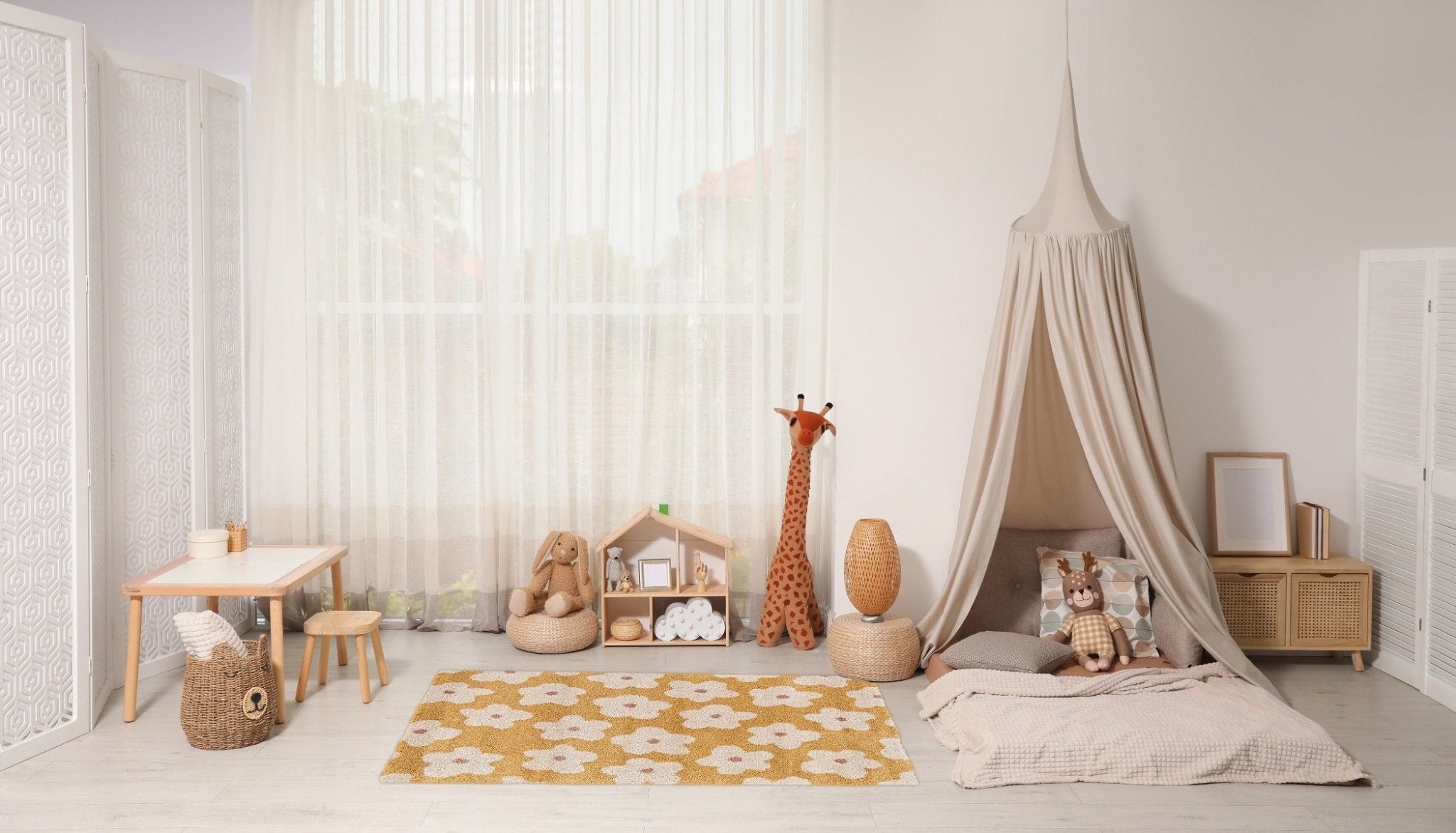 AFK Living vloerkleed Bloemen - voor kinderen - geel