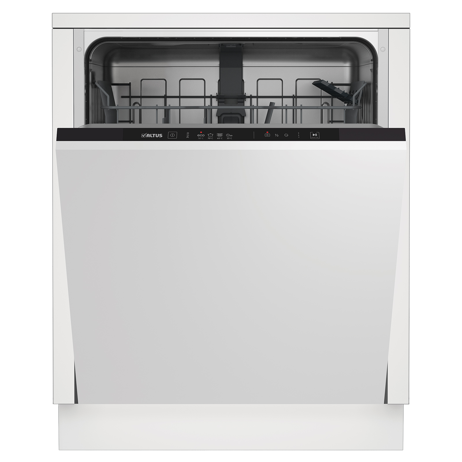pino Küchenblock PN80 - weiß - Steineiche - mit E-Geräten - Kühlschrank links - 280 cm