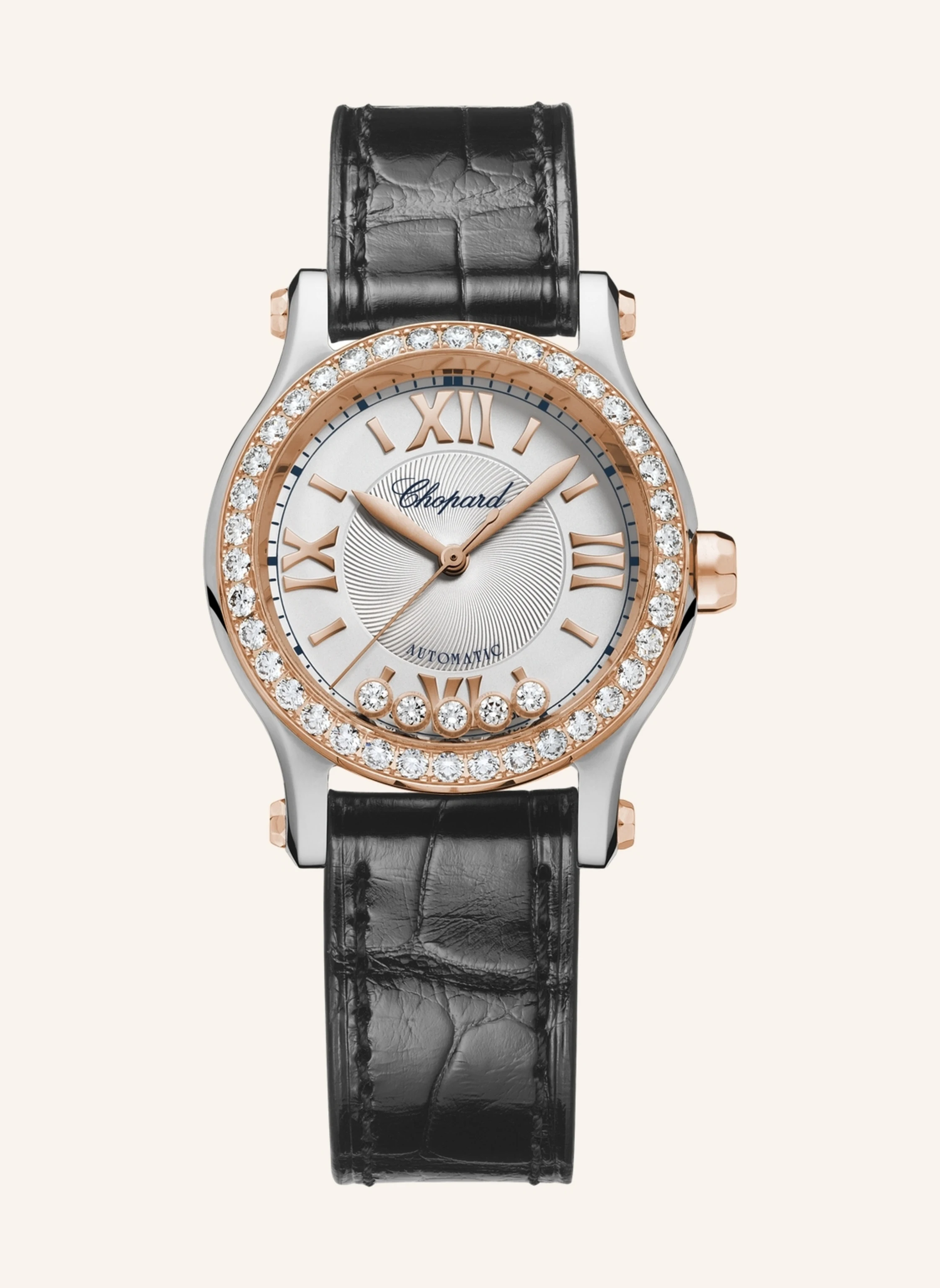 Chopard Uhr HAPPY SPORT Uhr mit 30 mm Gehäuse, Automatik, 18 Karat Roségold, Edelstahl und Diamanten