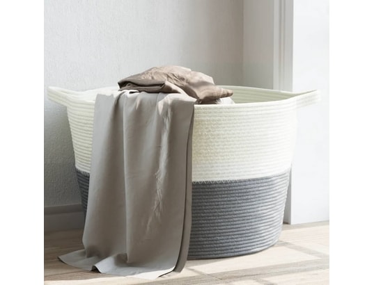 VIDAXL - Panier à linge gris et blanc ø60x36 cm coton