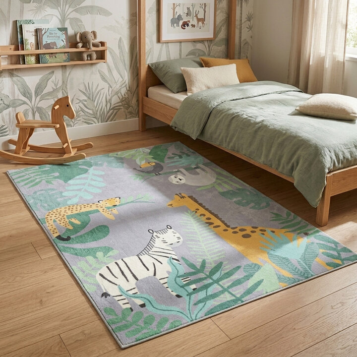 Kindervloerkleed - Jungle Giraffe Multicolor | Lekker zacht