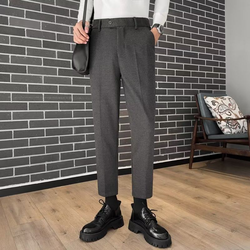 DuckleBeam - Mid Rise Plain Cropped Straight Leg Dress Pants