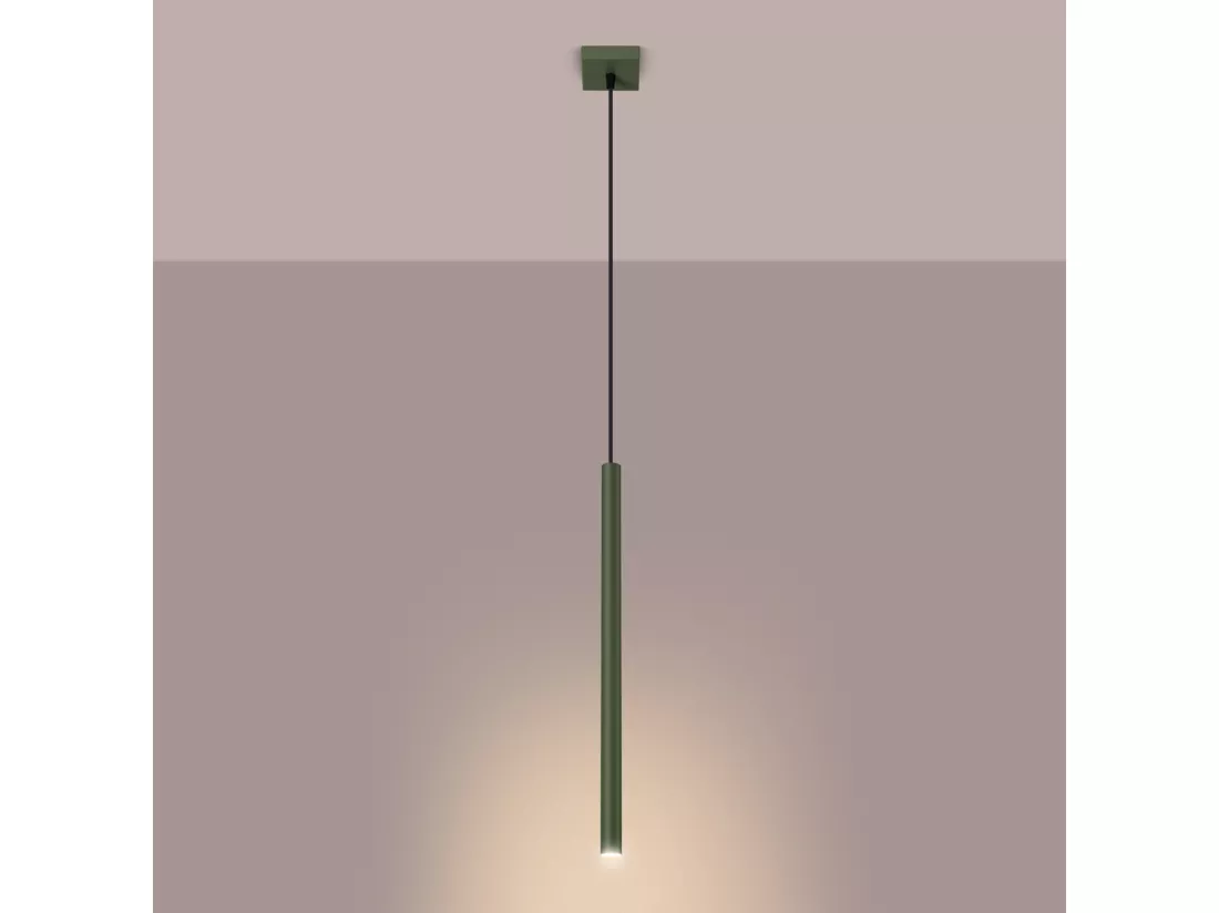 Lampe à suspension Pastelo moderne en acier - 1 sources lumineuses - L.8 x H.114 cm - vert olive
