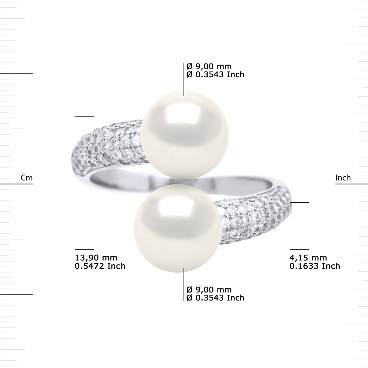 Bague TOI ET MOI 2 Perles d'Eau Douce 9-10 mm Blanches Joaillerie Argent 925