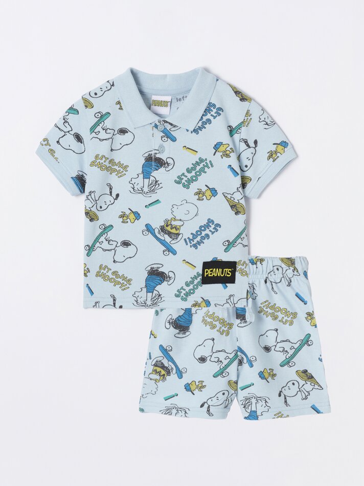 Conjunto de camisa polo e bermuda Snoopy Peanuts™ - Azul claro