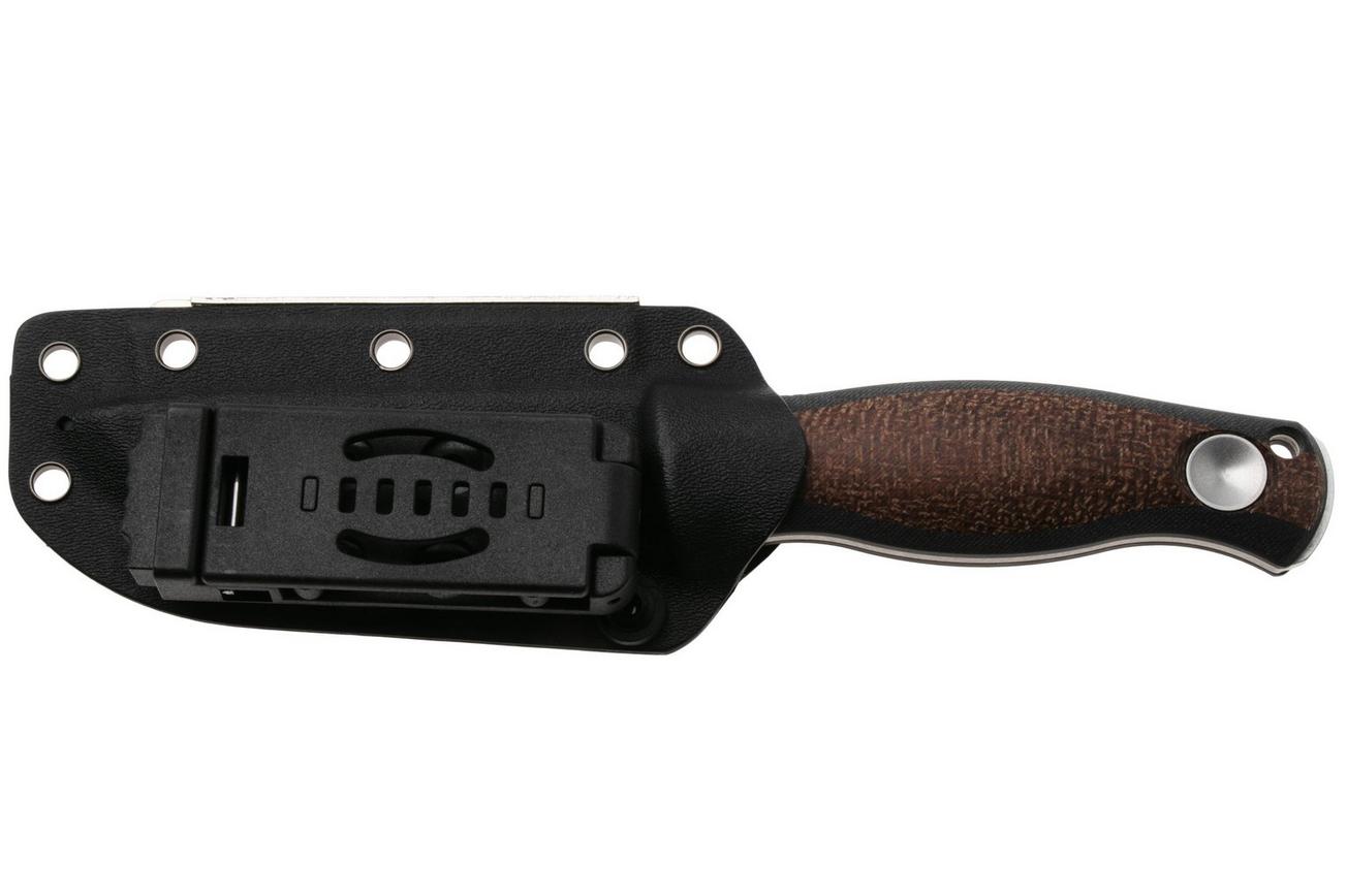 Kizer Polaris 1100A3, Satin AEB-L, Brown G10 / Burlap Micarta vaststaand mes, Azo design