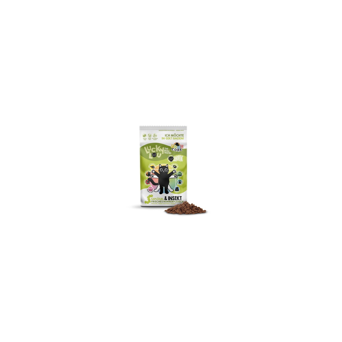Lucky Lou Food Code Trockenfutter Katze, Adult, Geflügel und Insekten 1,7 kg