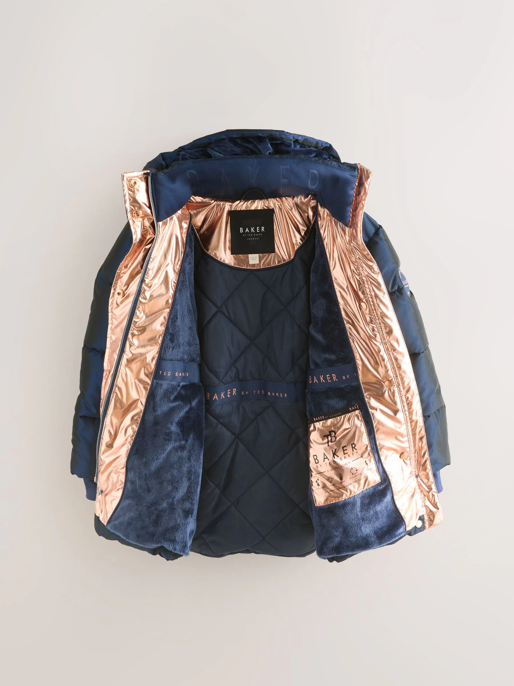 Marineblauw - Baker by Ted Baker - Regenbestendige halfzware gevoerde jas met ceintuur