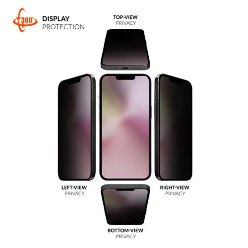 iPhone 16e / 14 / 13 Mountain Glass Black Edge 360 Grad Panzerglas 3D 4-Way Privacy Displayschutz Case Friendly (EGMSP00315)