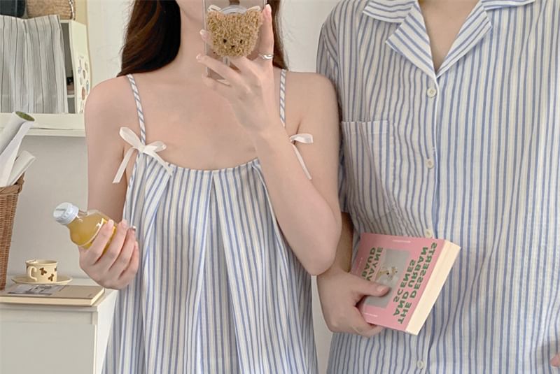 Tanee - Bijpassende gestreepte pyjamajurk / shorts / top / set voor koppels