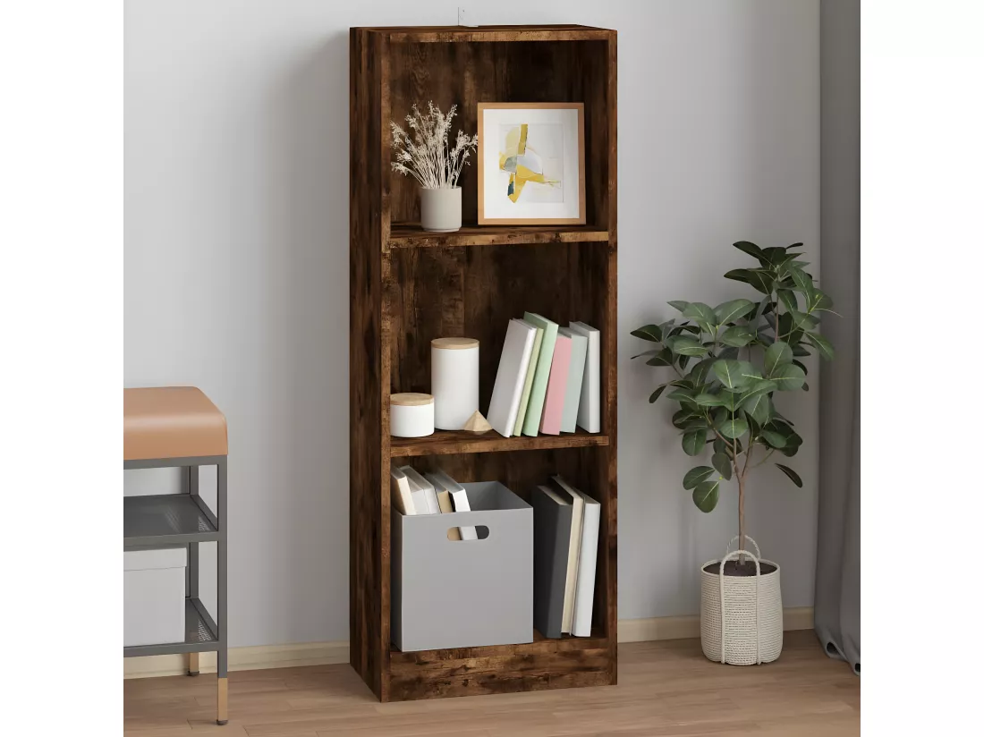 Bibliothèque 3 niveaux Chêne fumé 40x24x109cm Bois d'ingénierie