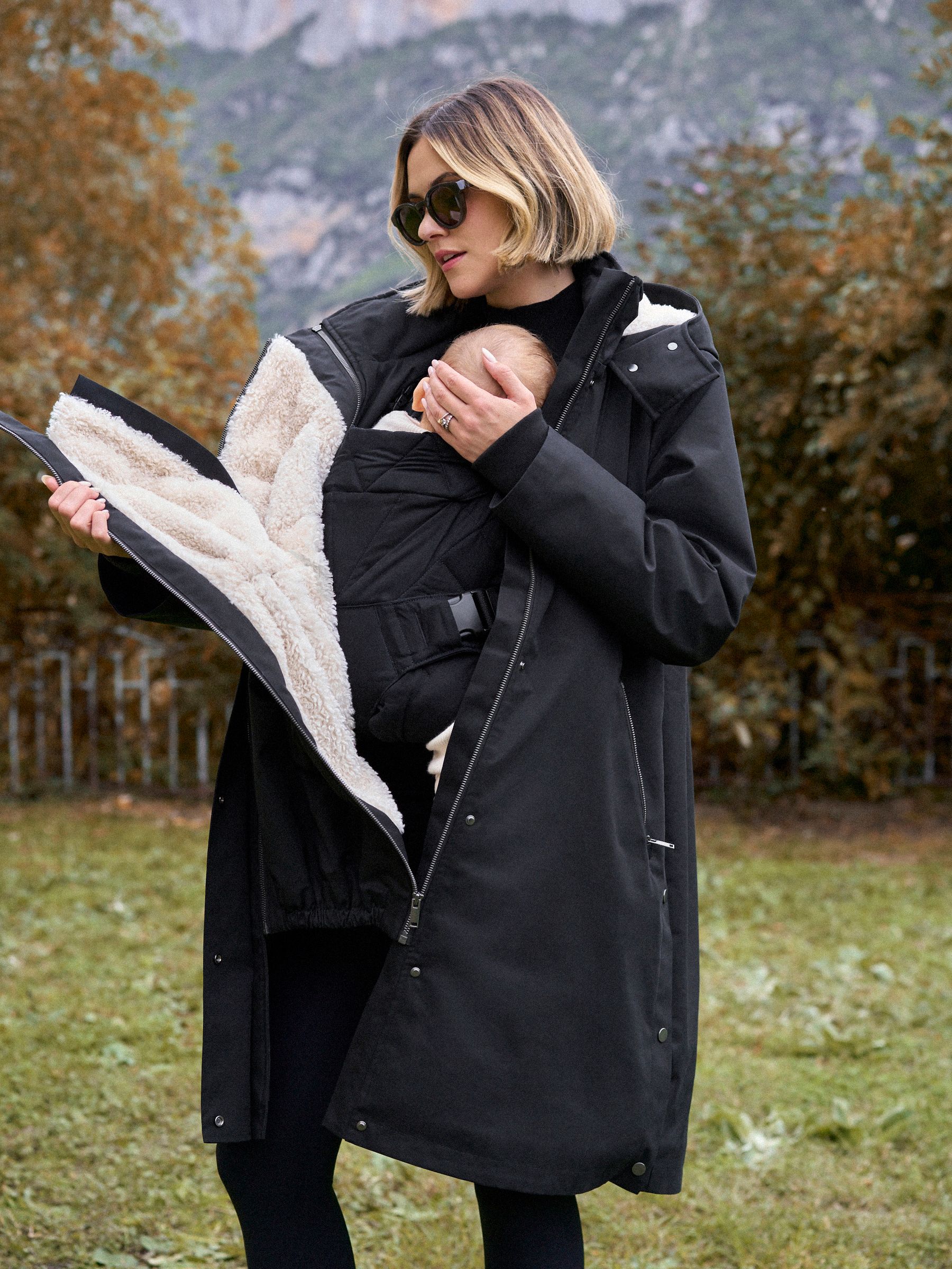 Zwart - Seraphine 3 in 1 Maternity & Babywearing Parka with Borg Lining