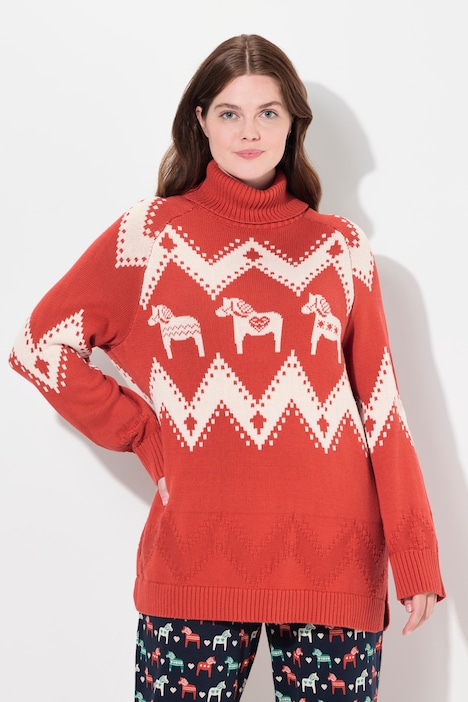 Pullover, Fair Isle, Rollkragen, Langarm, Biobaumwolle