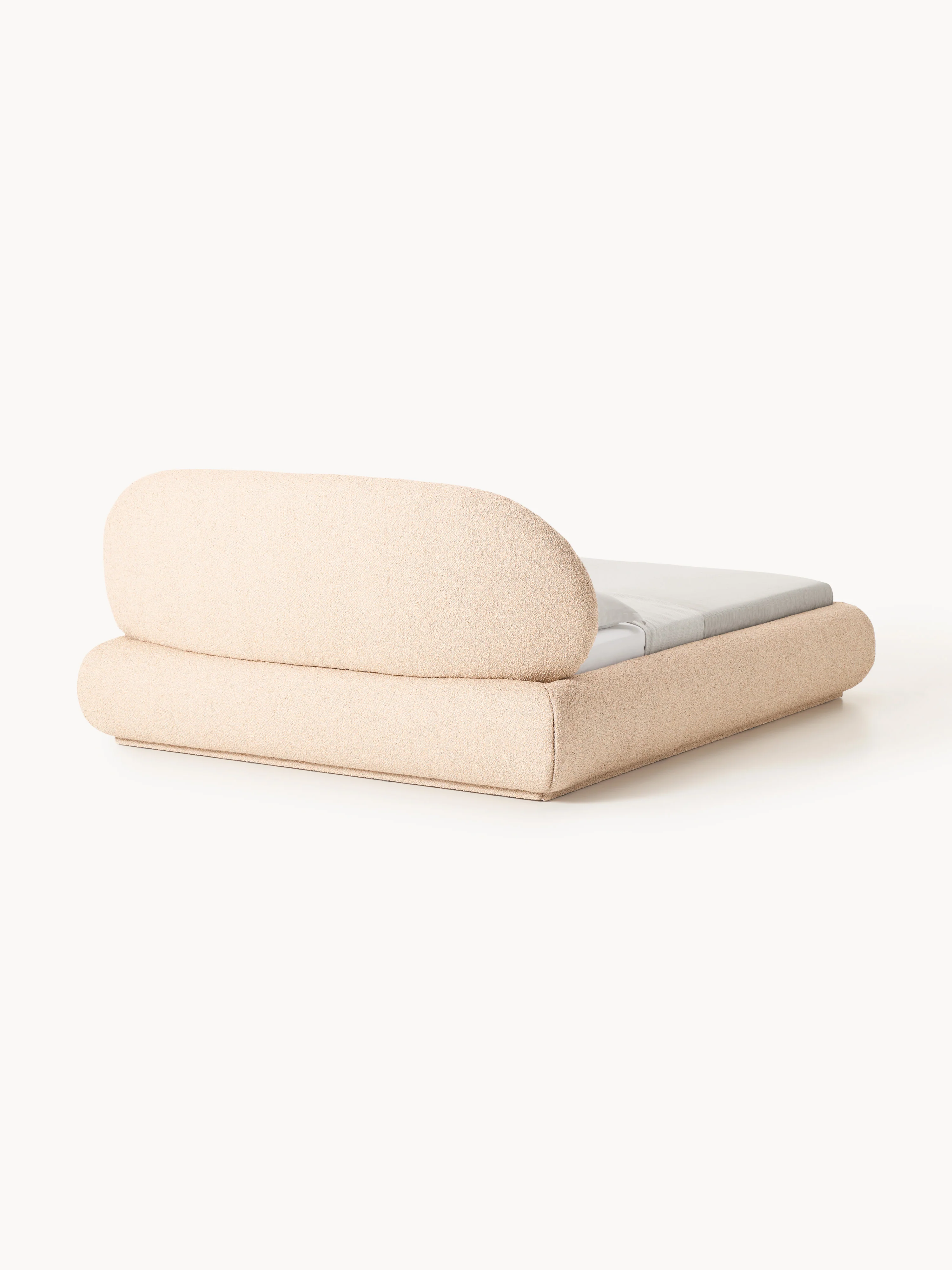 Bouclé gestoffeerd bed Alba met opbergruimte