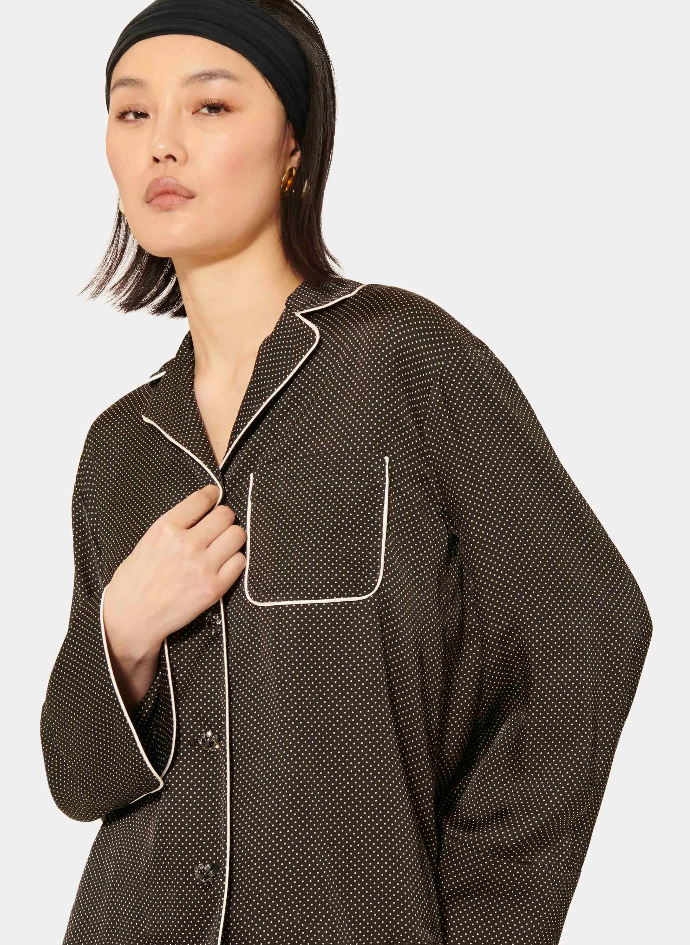 CALVI - Chemise col classique à pois | Noir