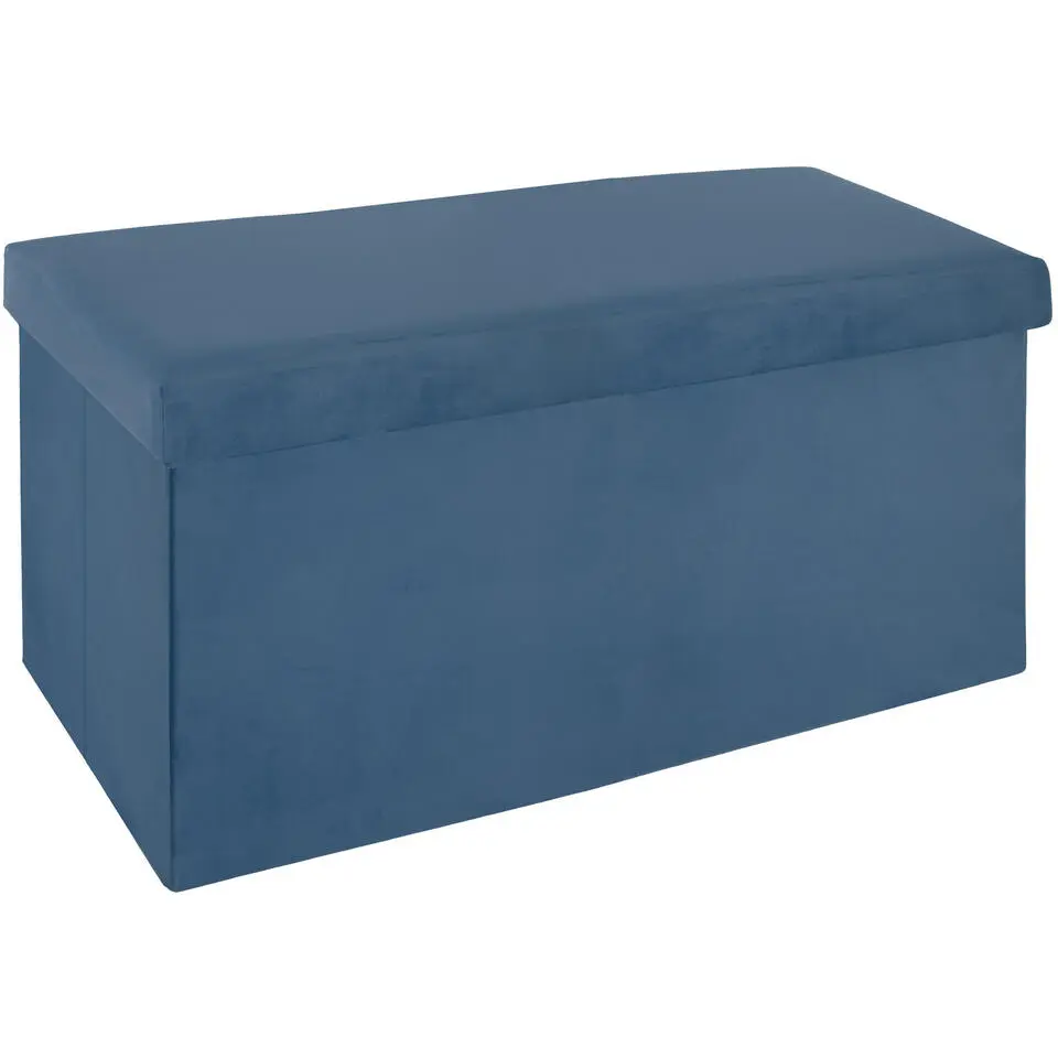 Atmosphera Poef/hocker - opbergbox - blauw - PU/MDF - 76 x 38 cm