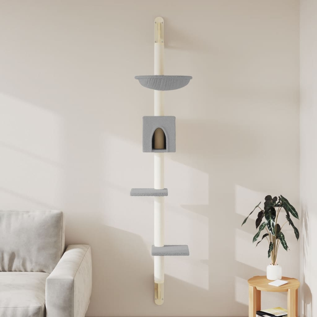 Arranhador de parede para gatos vidaXL, cinza claro, 187 cm