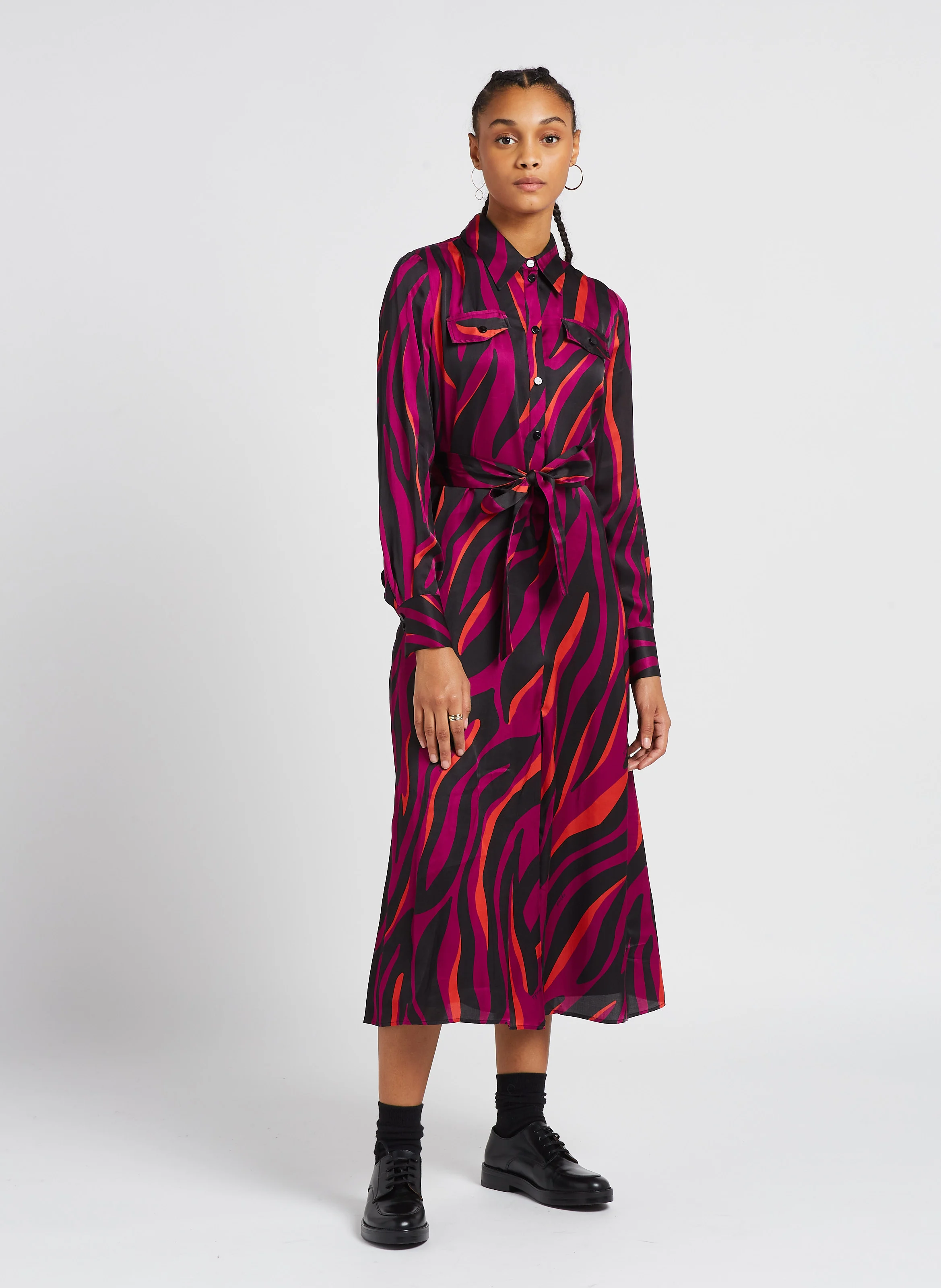 ASSENTE - Robe chemise droite à col classique | Multicolore