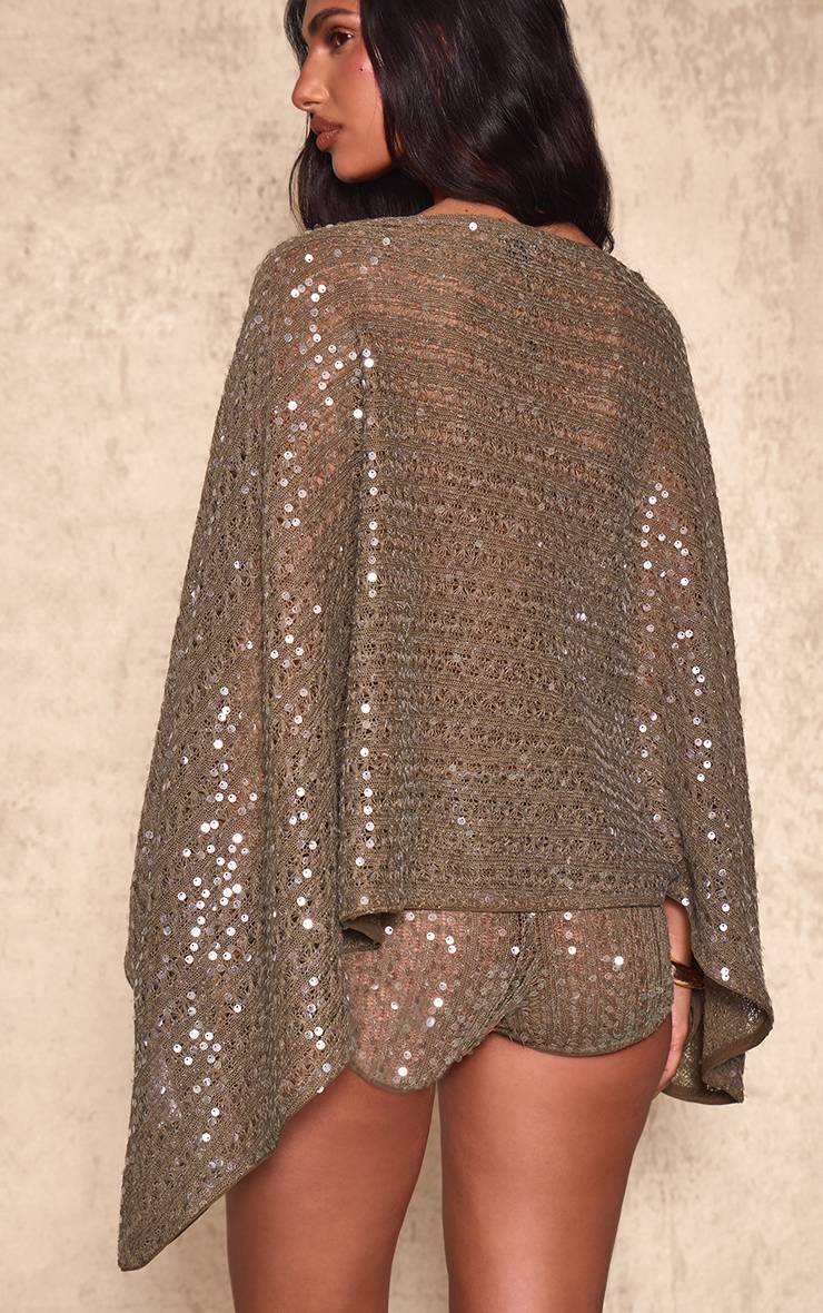 Kaki Ensemble Coordonné Short Mini Texturé À Sequins