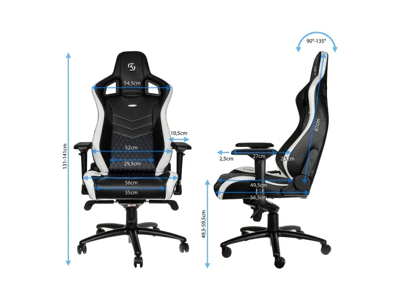 Noblechairs EPIC SK Gaming Edition - Spillestol - ergonomisk - armstøtter - T-formet - vippe - drejeled - polyuretan-læder - sort, hvid, blå