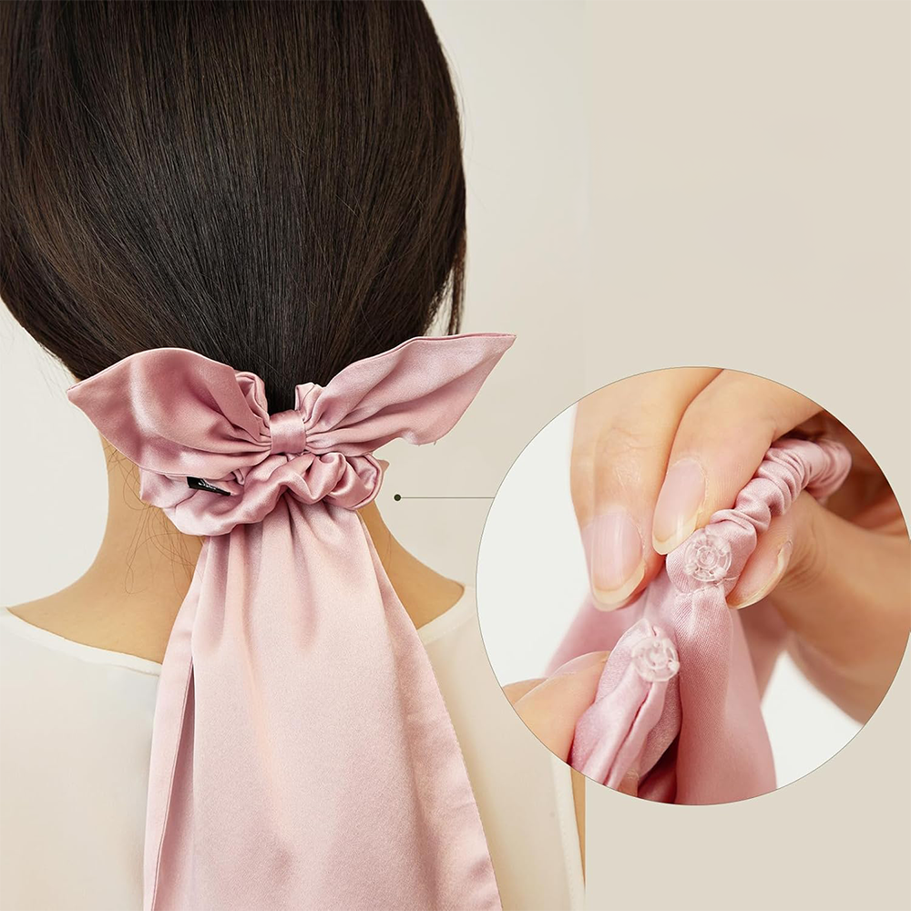 (2-tlg. Set) Satin Nacht Mütze Haar Schlafhaube für langen Pferdeschwanz inkl. Scrunchie - Grün