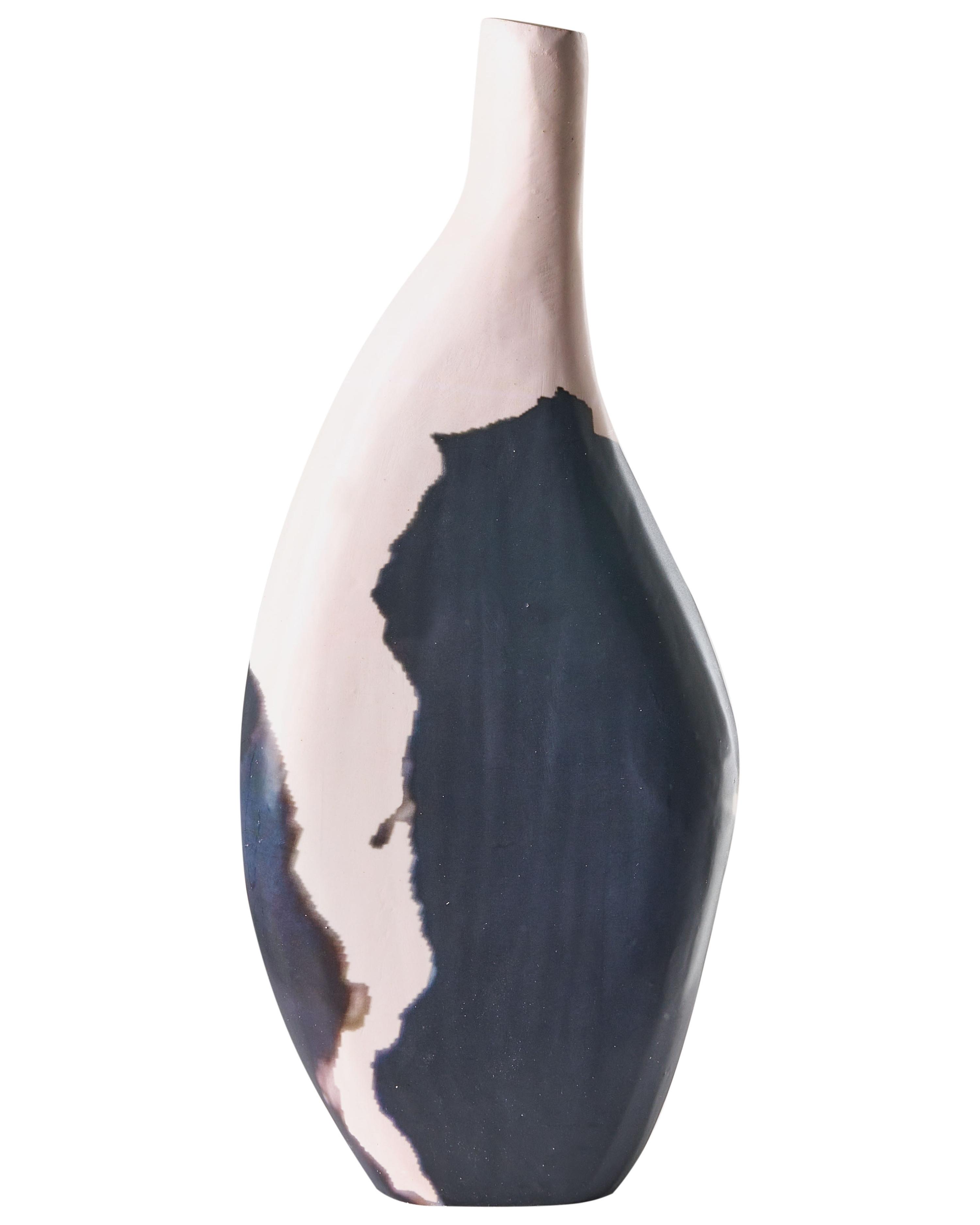 Decoratieve vaas LAGOS Mangohout 40 cm Zwart/beige