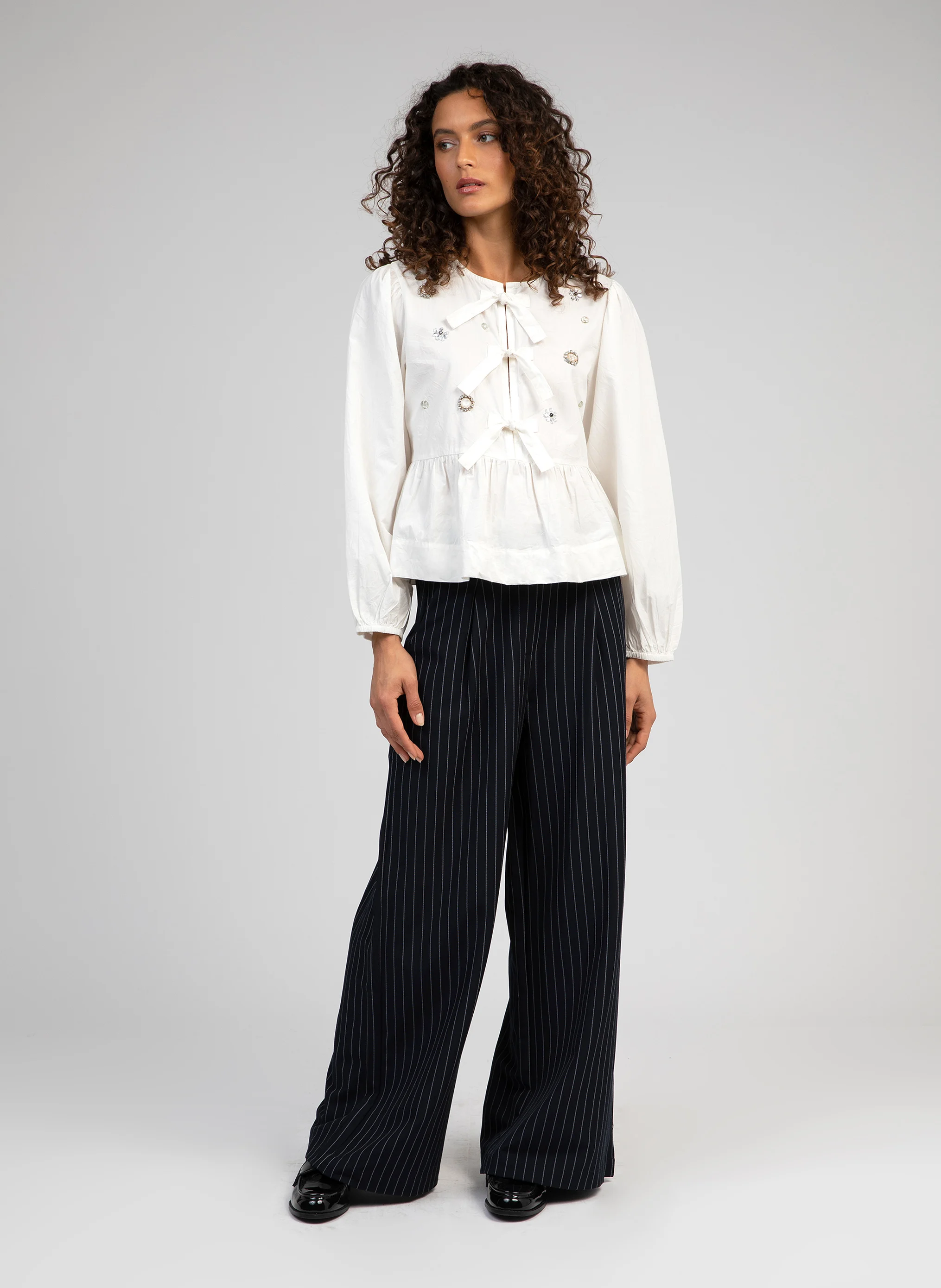 PANOVA - Pantalon large à rayures | Bleu