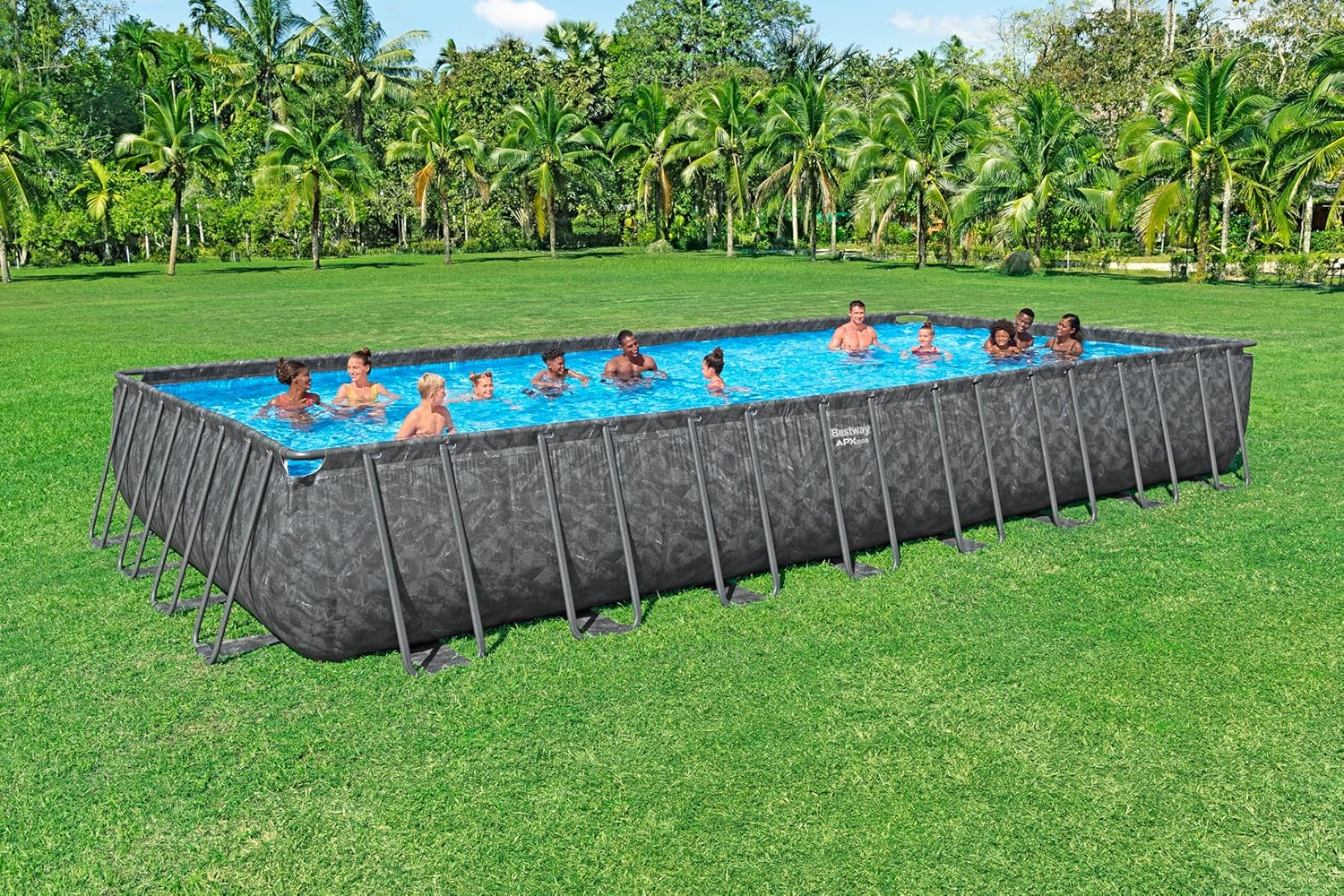 Bestway APX365 Winterfestes Frame Pool Komplett-Set, 956 x 488 x 132 cm, 52.231 L, Sandfilteranlage, Polar-Shield Ganzjahresschutz, ClickConnect System, Marmor-Optik, Sicherheitsleiter, Abdeckplane