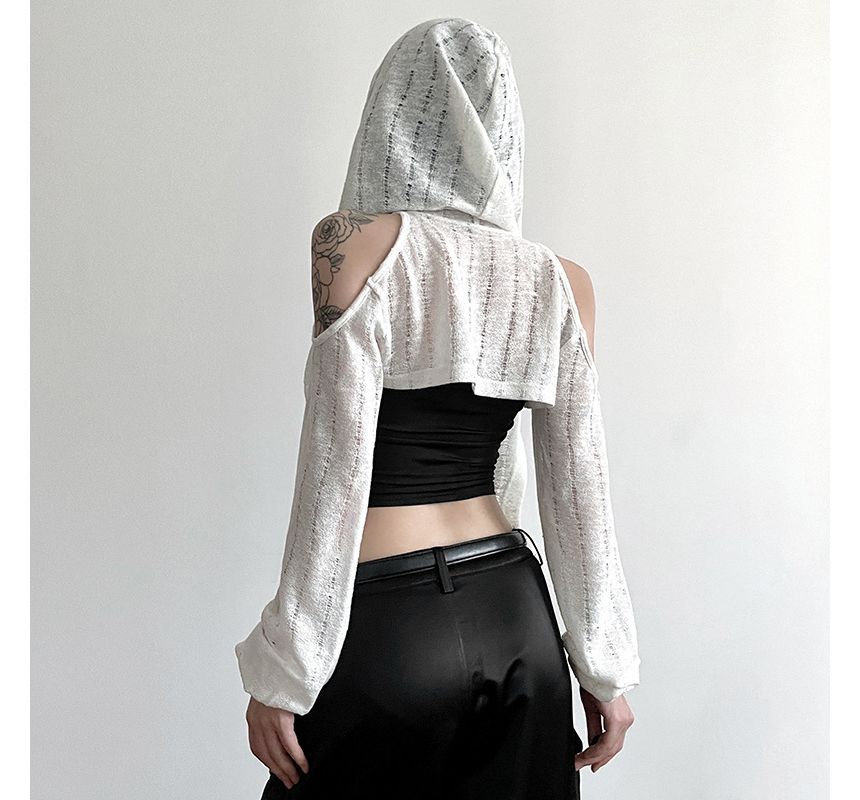 Sugarcoat - Lange mouwen, blote schouders, effen crop top met capuchon