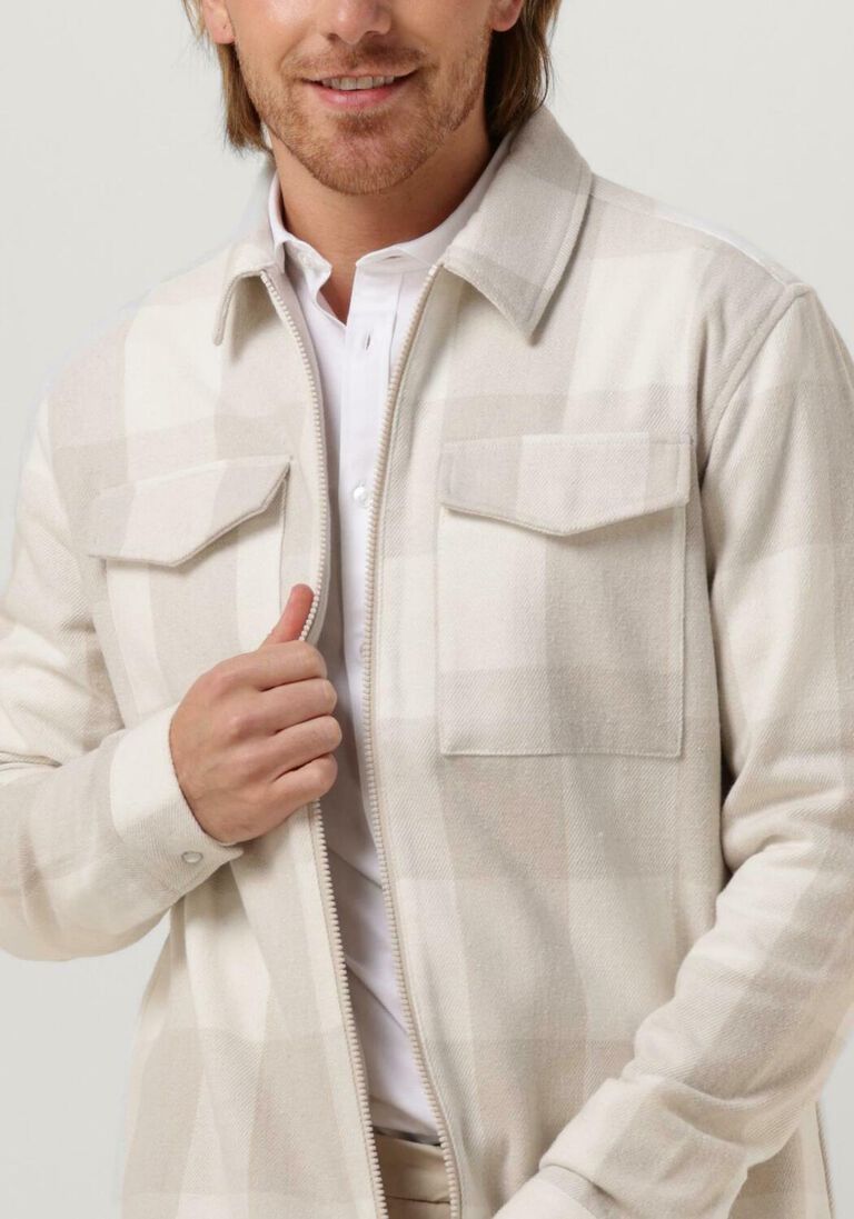 PUREWHITE zand purewhite overshirt check shirt with zipper at front and pockets at chest