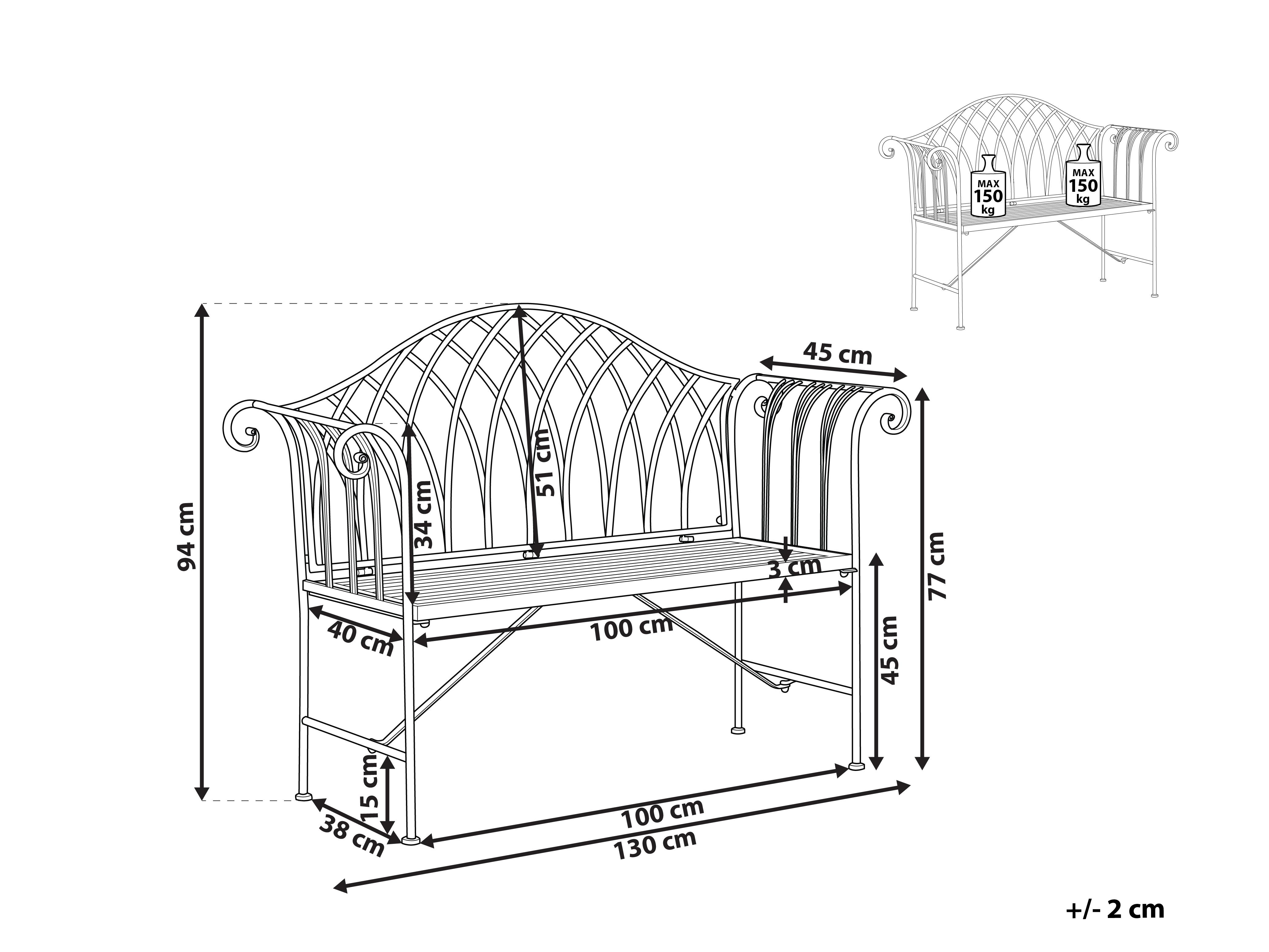 Tuinbank MILAZZO 130 cm Metaal Zwart