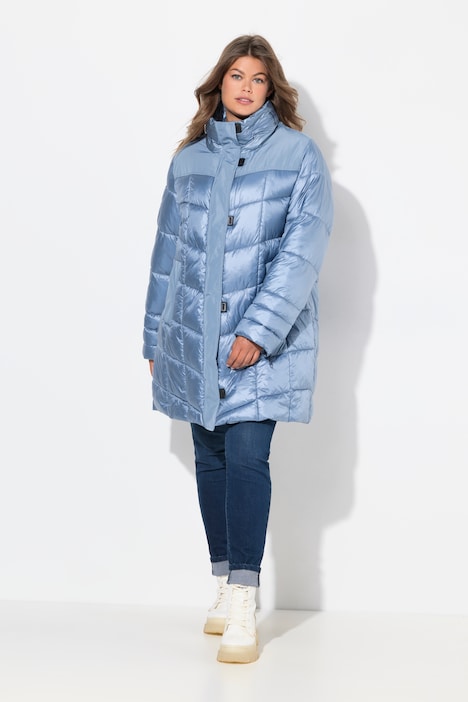 Steppjacke, Stehkragen, eingerollte Kapuze, 2-Wege-Zipper