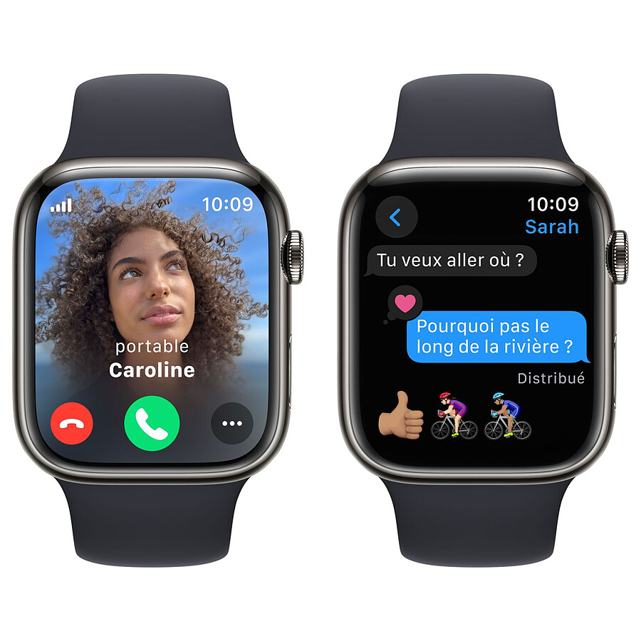 Apple Watch Series 9 GPS + Cellular - Acier Inoxydable Graphite - Bracelet Sport Band Minuit - 41 mm - Taille S/M