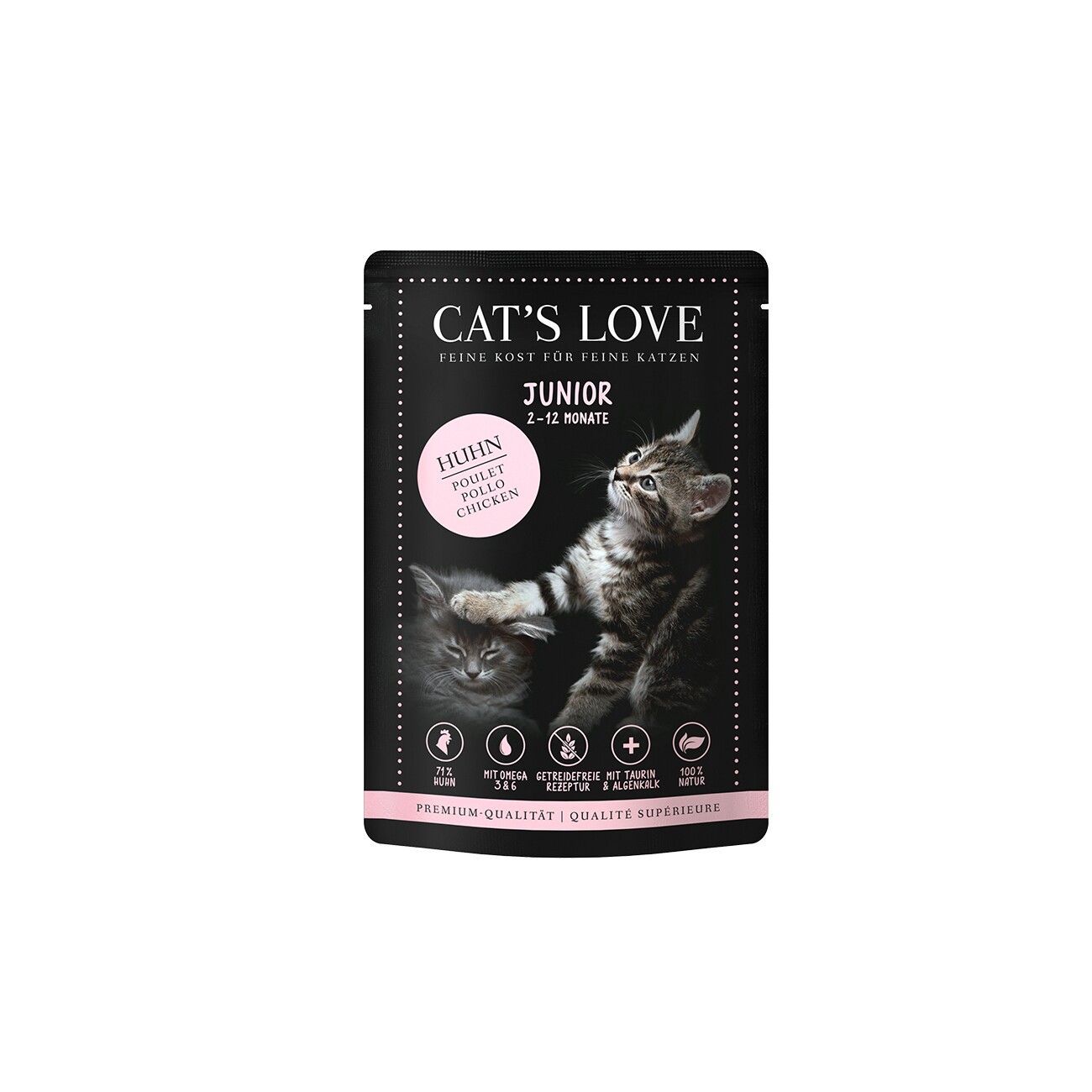 CAT'S LOVE Katzenfutter Katze Junior in Gelee Huhn mit Algenkalk und Distelöl 12x85 g