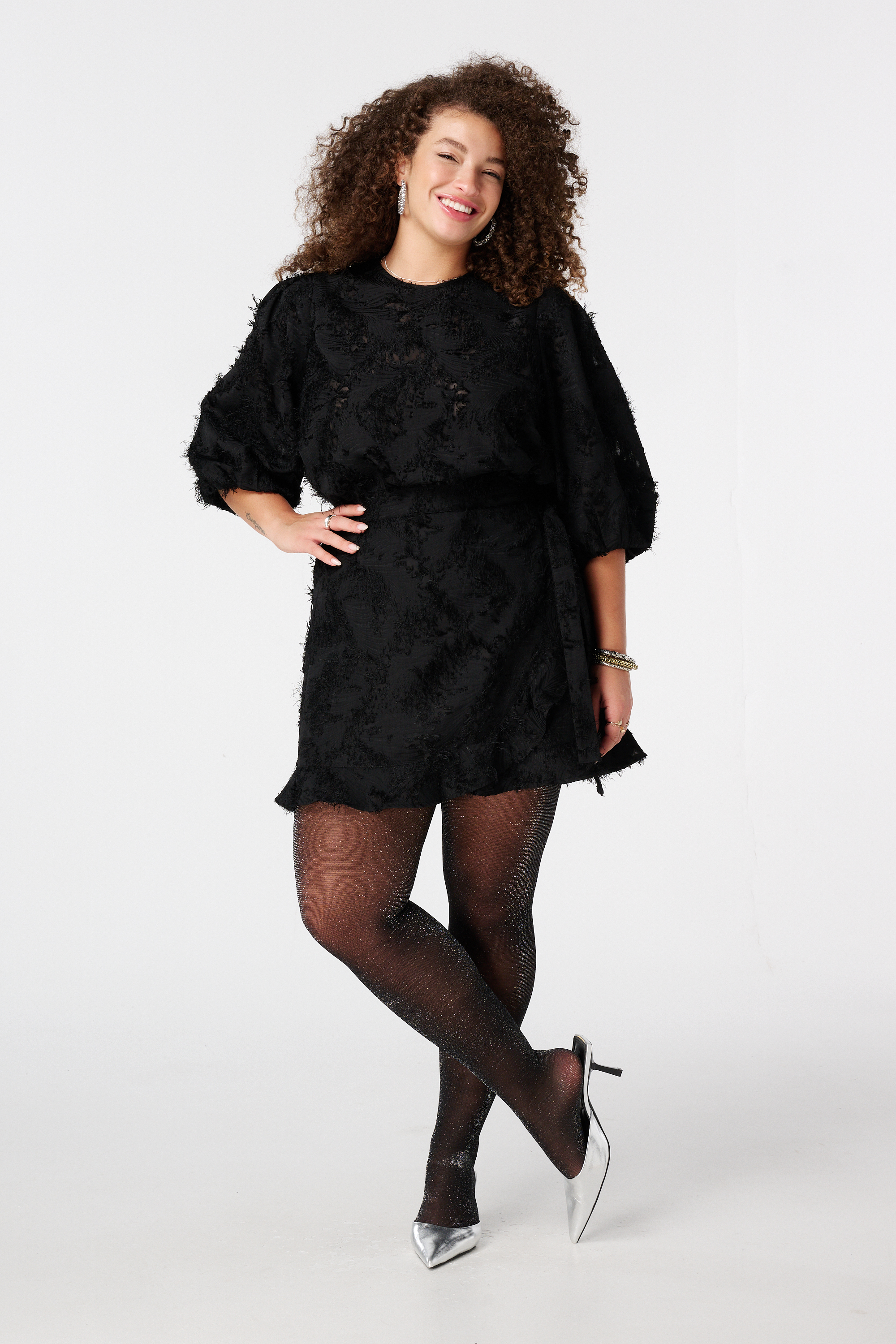 Blouse met korte pofmouw Zwart