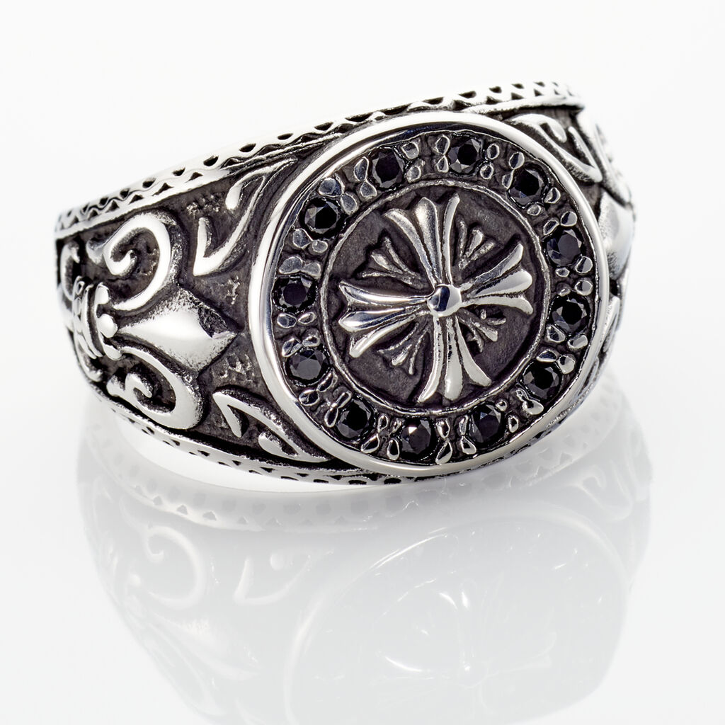Bague Achille Acier Blanc Oxyde Noir