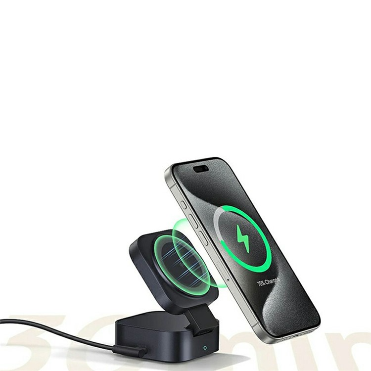 (67W) 2in1 MagSafe Ladegerät Netzteil Qi2 Wireless Charger mit ausziehbarem 1m USB C Ladekabel - Schwarz