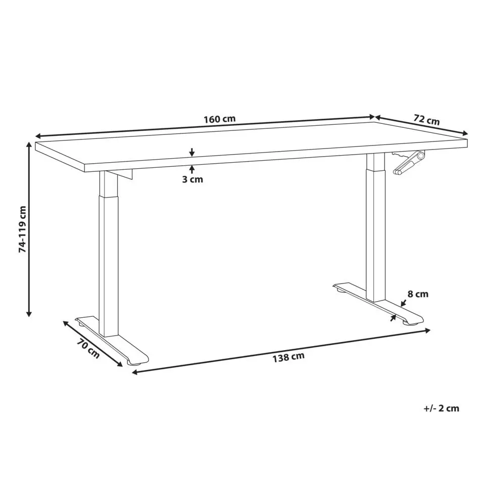 DESTINES - Verstelbaarbureau - Wit/Lichtbruin - 160x72 cm - Vezelplaat