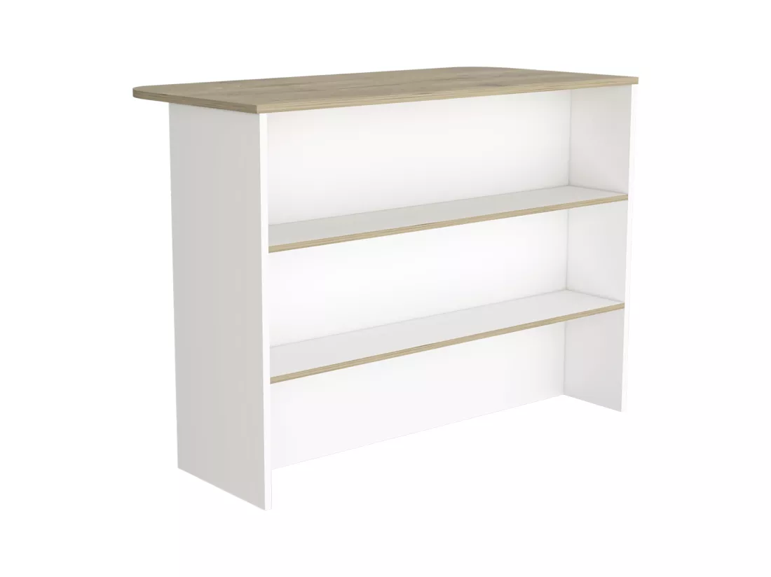 Bar de cuisine en mélamine Fendi avec trois étagères , 90 X 120 X 60 cm , Blanc / Miel