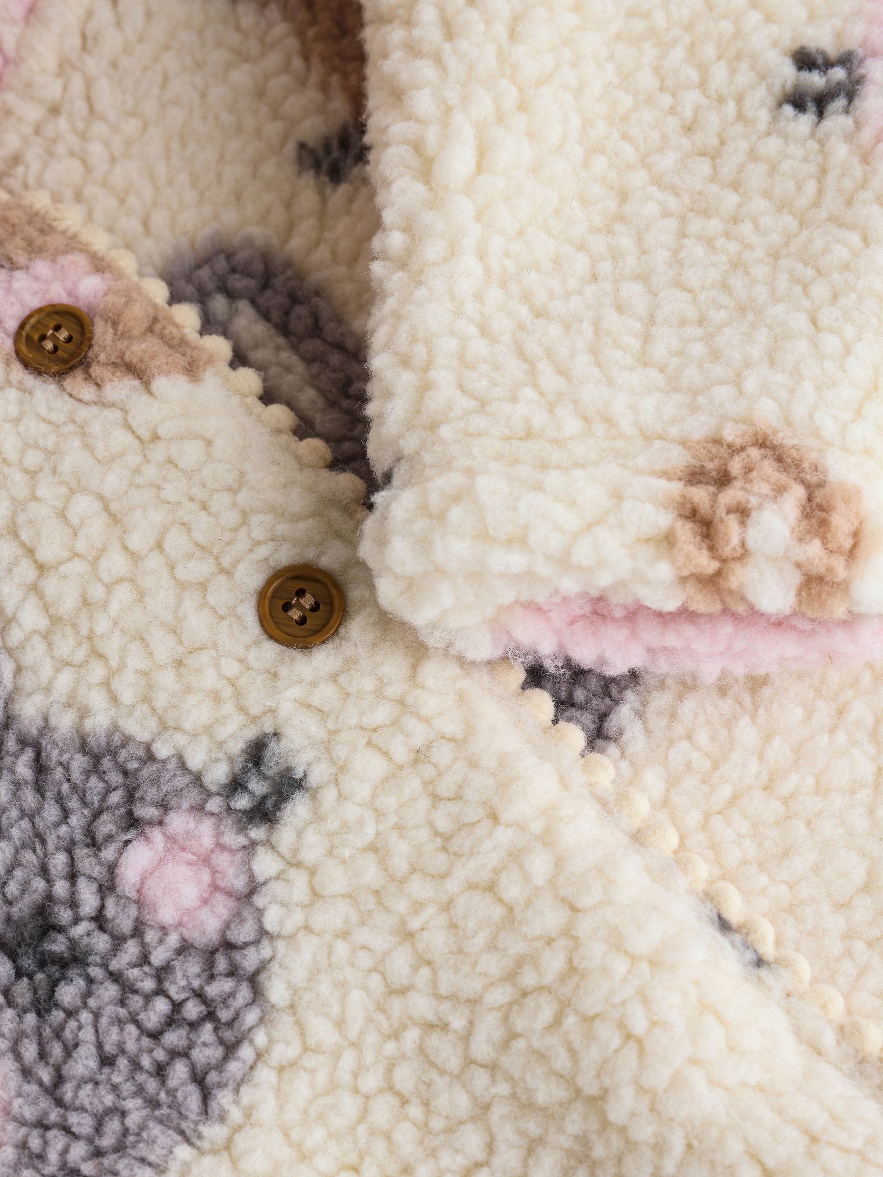 Ecru en roze konijnenprint - Borg babyjack met capuchon (0mnd-2jr)