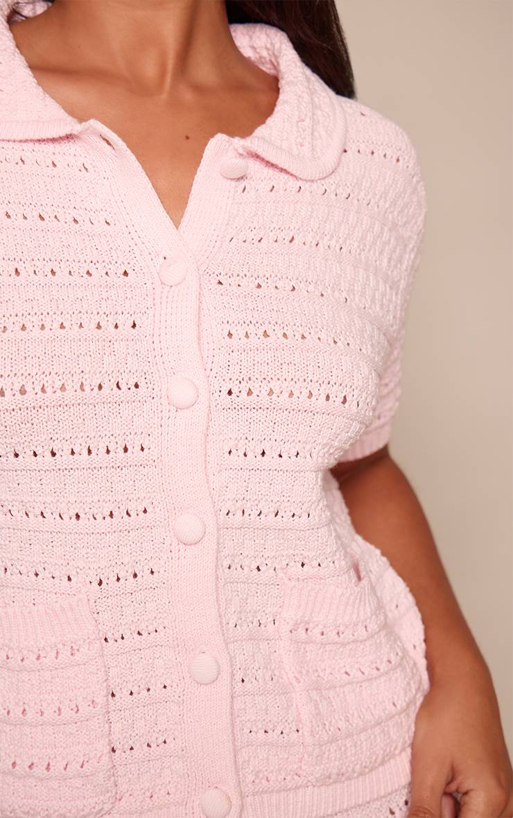 Rose Bébé Chemise Côtelée Tricotée Boutonnée Petite