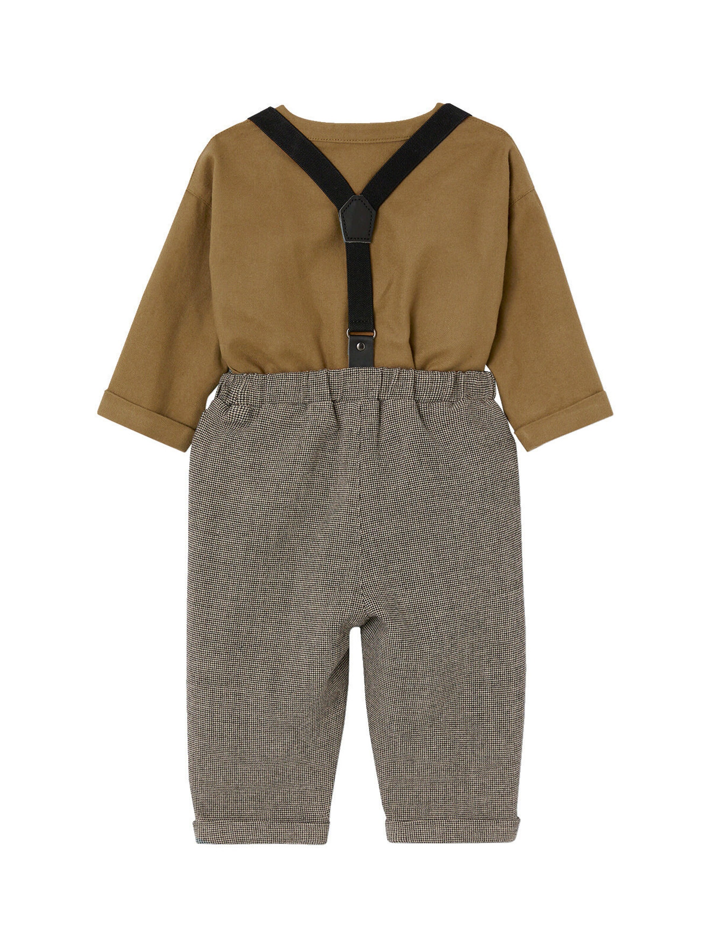Vertbaudet Jungen Baby-Set: Hemd & Hose mit Hosenträgern olivgrün