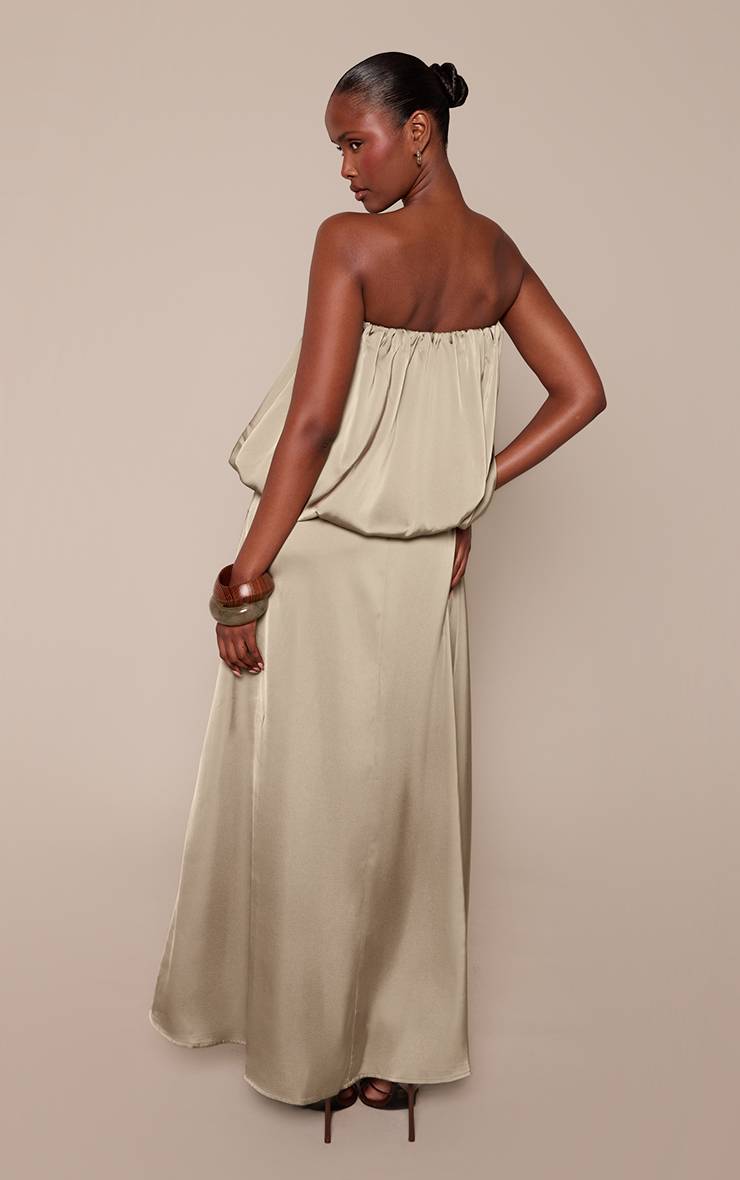 Vert Olive Robe Longue Bouffante À Bustier Avec Détail Foulard En Satin