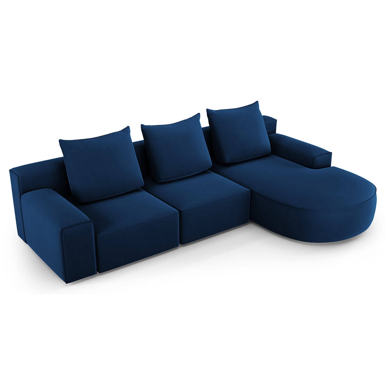 Mazzini Sofas Canapé d'angle droit arrondi en velours Ivy 5 Places bleu roi - 285x180x89 cm