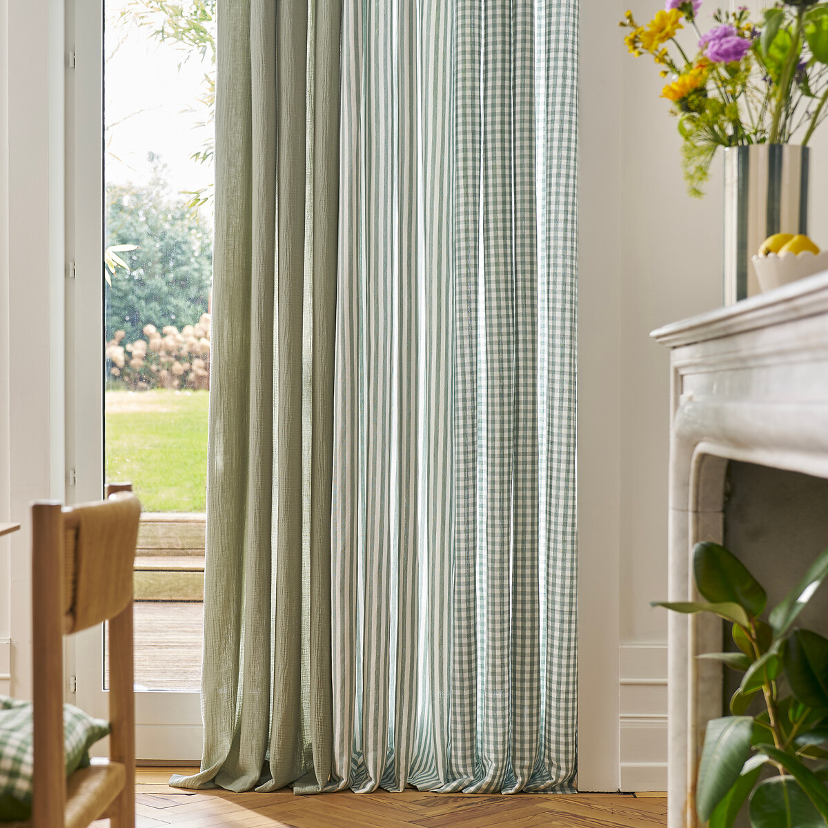 LA REDOUTE INTERIEURS<br>Cortina Vichy de algodão/linho, ilhós, Cottage