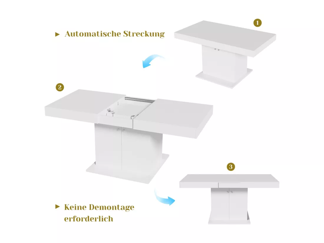 Table à manger extensible - 4 à 8 personnes - avec espace de rangement - panneaux de particules blanc - 140/180x80x76cm