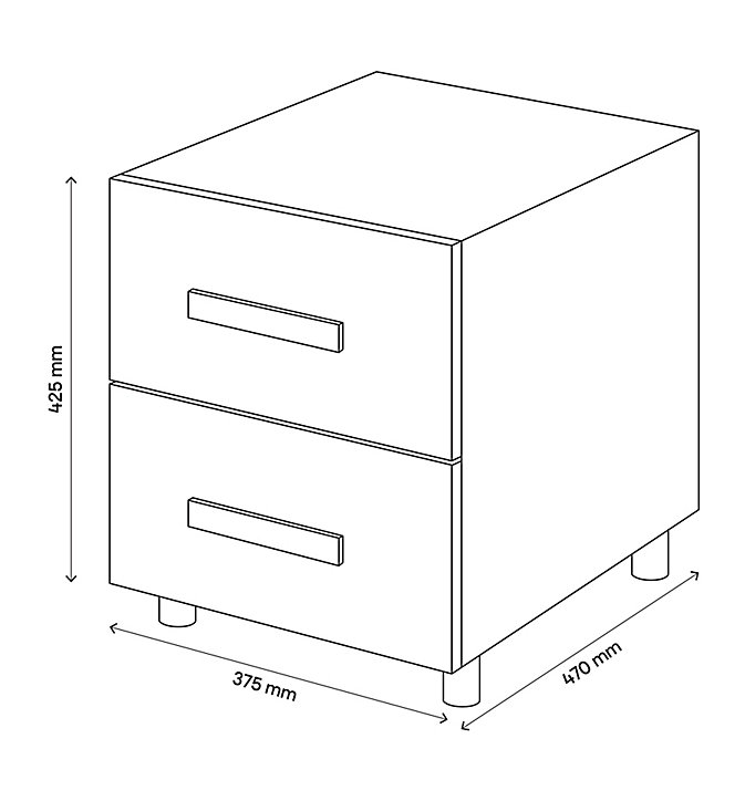 Table de chevet sur pieds effet chêne grisé 2 tiroirs GoodHome Atomia H. 42,5 x L. 37,5 x P. 45 cm