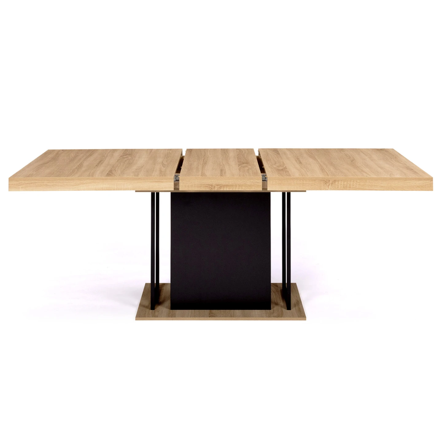 Table à manger extensible rectangle UGO 6-10 personnes bois façon hêtre et noir 160-200 cm