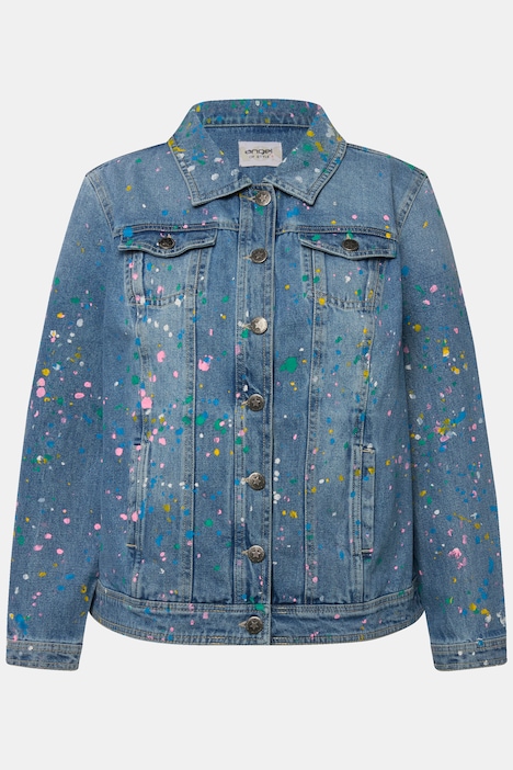 Jeansjacke, Classic Fit, Farbspritzer-Muster, Hemdkragen, Langarm